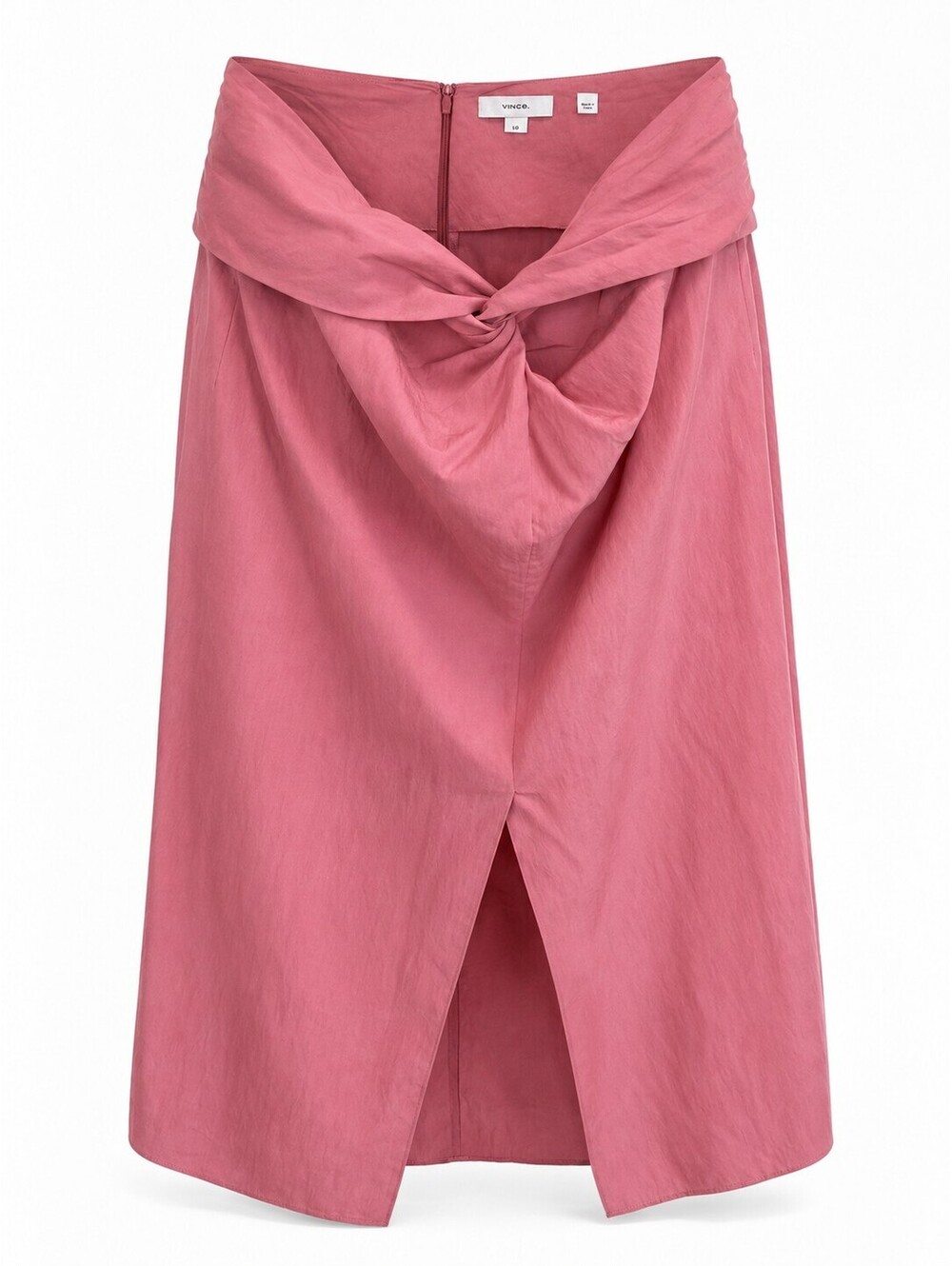 Vince Knot Front Midi Skirt Size L Pink Tencel Lyocell Slit Zip